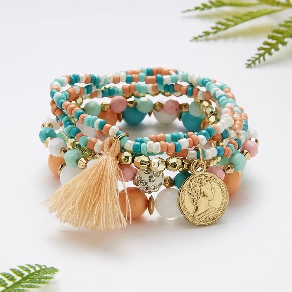 Handmade Jewelry - NEW Coastal Boho Muti-Layered Bead Bracelet NWT